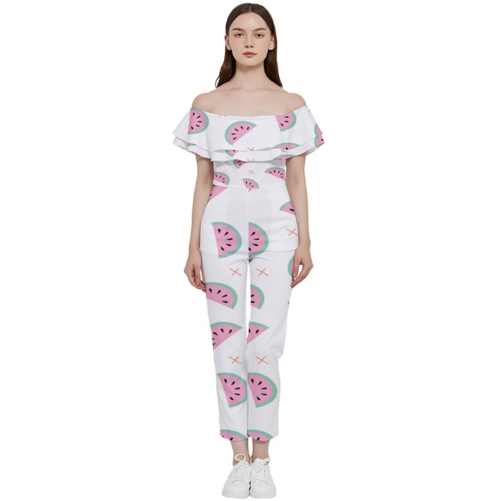 Watermelon Wallpapers  Creative Illustration And Patterns Bardot Ruffle jumpsuit