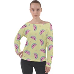 Watermelon Wallpapers  Creative Illustration And Patterns Off Shoulder Long Sleeve Velour Top by Ket1n9