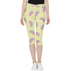 Watermelon Wallpapers  Creative Illustration And Patterns Inside Out Lightweight Velour Capri Leggings  by Ket1n9