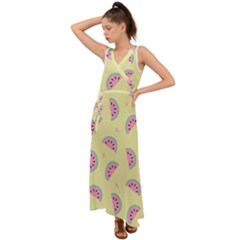 Watermelon Wallpapers  Creative Illustration And Patterns V-neck Chiffon Maxi Dress by Ket1n9