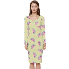 Watermelon Wallpapers  Creative Illustration And Patterns Long Sleeve V-neck Bodycon Dress  by Ket1n9