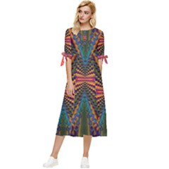 Casanova Abstract Art-colors Cool Druffix Flower Freaky Trippy Bow Sleeve Chiffon Midi Dress by Ket1n9