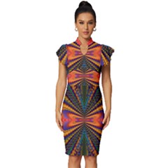 Casanova Abstract Art-colors Cool Druffix Flower Freaky Trippy Vintage Frill Sleeve V-neck Bodycon Dress by Ket1n9