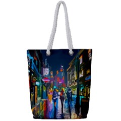 Abstract-vibrant-colour-cityscape Full Print Rope Handle Tote (small) by Ket1n9