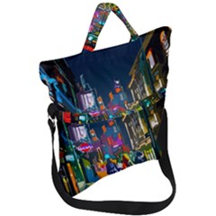 Abstract-vibrant-colour-cityscape Fold Over Handle Tote Bag by Ket1n9