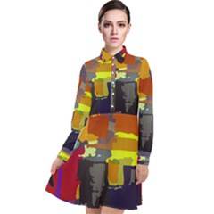 Abstract-vibrant-colour Long Sleeve Chiffon Shirt Dress by Ket1n9