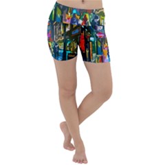 Abstract-vibrant-colour-cityscape Lightweight Velour Yoga Shorts by Ket1n9