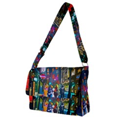 Abstract-vibrant-colour-cityscape Full Print Messenger Bag (l) by Ket1n9