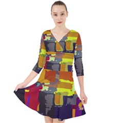 Abstract-vibrant-colour Quarter Sleeve Front Wrap Dress by Ket1n9