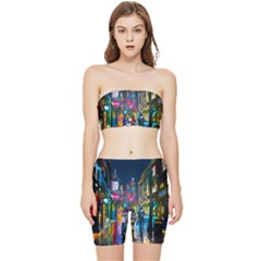 Abstract-vibrant-colour-cityscape Stretch Shorts And Tube Top Set by Ket1n9