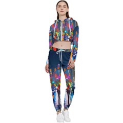 Abstract-vibrant-colour-cityscape Cropped Zip Up Lounge Set by Ket1n9