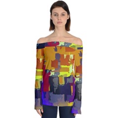 Abstract-vibrant-colour Off Shoulder Long Sleeve Top by Ket1n9