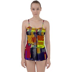 Abstract-vibrant-colour Babydoll Tankini Set by Ket1n9