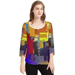 Abstract-vibrant-colour Chiffon Quarter Sleeve Blouse by Ket1n9