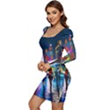 Abstract-vibrant-colour-cityscape Women Long Sleeve Ruched Stretch Jersey Dress View3