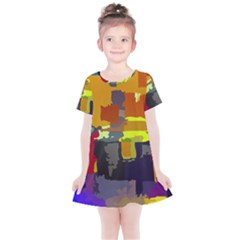 Abstract-vibrant-colour Kids  Simple Cotton Dress by Ket1n9