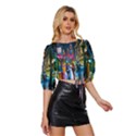 Abstract-vibrant-colour-cityscape Mid Sleeve Drawstring Hem Top View3