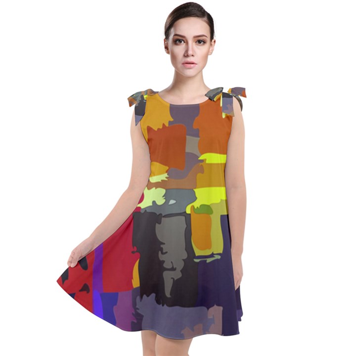 Abstract-vibrant-colour Tie Up Tunic Dress