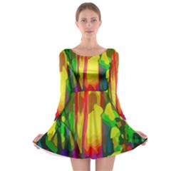 Abstract-vibrant-colour-botany Long Sleeve Skater Dress by Ket1n9