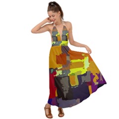 Abstract-vibrant-colour Backless Maxi Beach Dress by Ket1n9