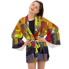 Abstract-vibrant-colour Long Sleeve Kimono by Ket1n9