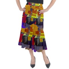 Abstract-vibrant-colour Midi Mermaid Skirt by Ket1n9