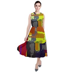 Abstract-vibrant-colour Round Neck Boho Dress by Ket1n9