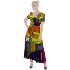 Abstract-vibrant-colour Button Up Short Sleeve Maxi Dress by Ket1n9