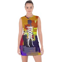 Abstract-vibrant-colour Lace Up Front Bodycon Dress by Ket1n9