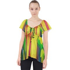 Abstract-vibrant-colour-botany Lace Front Dolly Top by Ket1n9