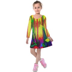 Abstract-vibrant-colour-botany Kids  Long Sleeve Velvet Dress by Ket1n9