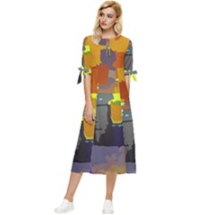 Abstract-vibrant-colour Bow Sleeve Chiffon Midi Dress by Ket1n9