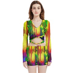 Abstract-vibrant-colour-botany Velvet Wrap Crop Top And Shorts Set by Ket1n9