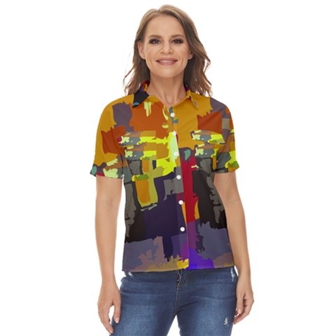 Abstract-vibrant-colour Women s Short Sleeve Double Pocket Shirt by Ket1n9