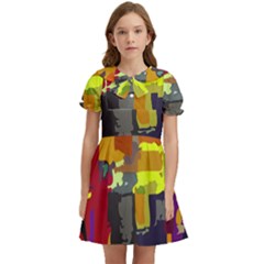 Abstract-vibrant-colour Kids  Bow Tie Puff Sleeve Dress by Ket1n9