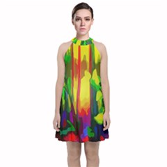 Abstract-vibrant-colour-botany Velvet Halter Neckline Dress  by Ket1n9