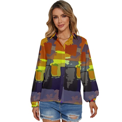 Abstract-vibrant-colour Women s Long Sleeve Button Up Shirt by Ket1n9