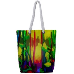 Abstract-vibrant-colour-botany Full Print Rope Handle Tote (small) by Ket1n9