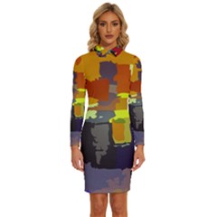 Abstract-vibrant-colour Long Sleeve Shirt Collar Bodycon Dress by Ket1n9