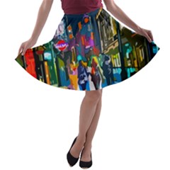 Abstract-vibrant-colour-cityscape A-line Skater Skirt by Ket1n9