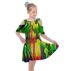 Abstract-vibrant-colour-botany Kids  Shoulder Cutout Chiffon Dress by Ket1n9