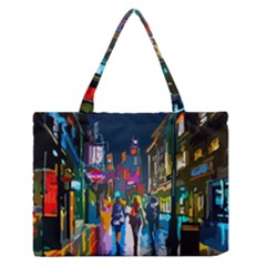 Abstract-vibrant-colour-cityscape Zipper Medium Tote Bag by Ket1n9