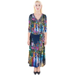 Abstract-vibrant-colour-cityscape Quarter Sleeve Wrap Maxi Dress by Ket1n9