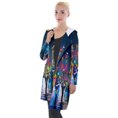 Abstract-vibrant-colour-cityscape Hooded Pocket Cardigan by Ket1n9