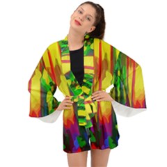 Abstract-vibrant-colour-botany Long Sleeve Kimono by Ket1n9