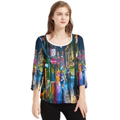 Abstract-vibrant-colour-cityscape Chiffon Quarter Sleeve Blouse by Ket1n9