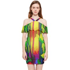 Abstract-vibrant-colour-botany Shoulder Frill Bodycon Summer Dress by Ket1n9