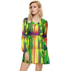 Abstract-vibrant-colour-botany Tiered Long Sleeve Mini Dress by Ket1n9