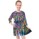 Abstract-vibrant-colour-cityscape Kids  Quarter Sleeve Shirt Dress View1