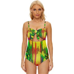 Abstract-vibrant-colour-botany Knot Front One-piece Swimsuit by Ket1n9